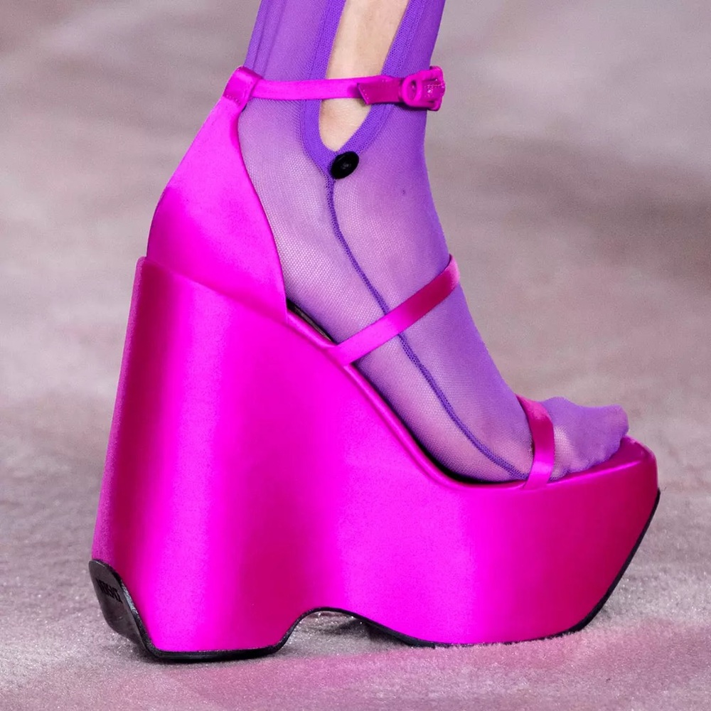 As see on Dua Lipa VERSACE WEDGE PLATFORM SANDALS